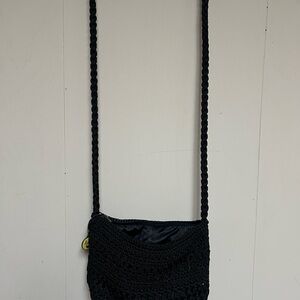Lina Black Crochet Crossbody with Braided Strap